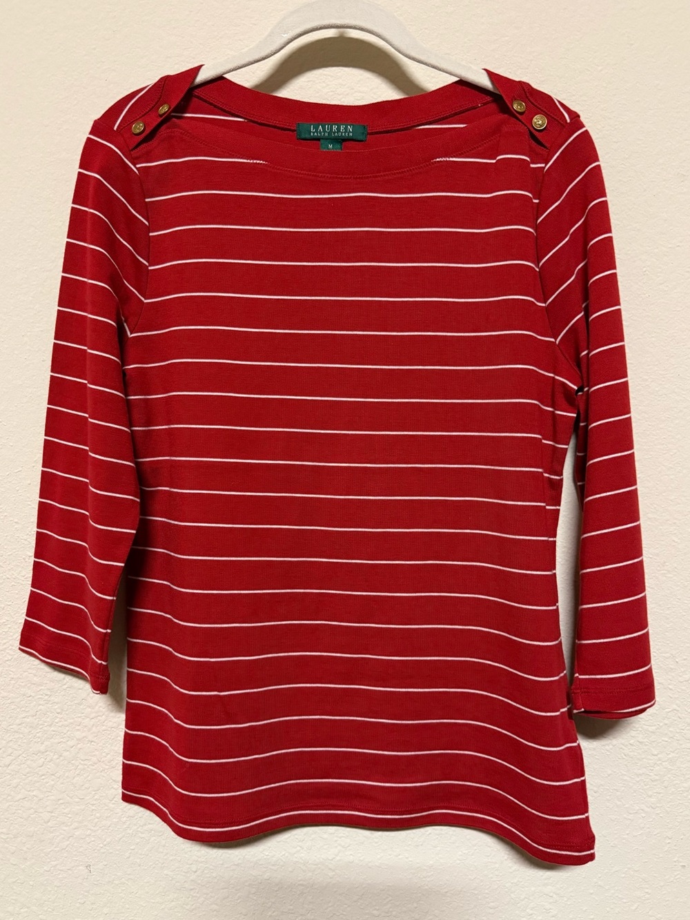 Ralph Lauren Red Striped Boatneck Top, M, NWOT, FREE Jewelry Gift Included!
